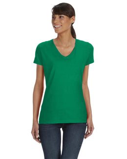 Fruit of the Loom Ladies 100% Heavy Cotton HD V-Neck T-Shirt L39VR | Kelly - Front