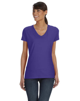 Fruit of the Loom Ladies 100% Heavy Cotton HD V-Neck T-Shirt L39VR | Purple - Front