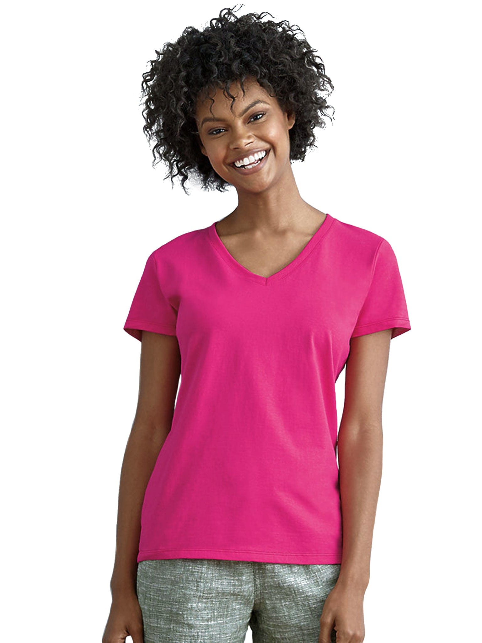 Fruit of the Loom Ladies 100% Heavy Cotton HD V-Neck T-Shirt