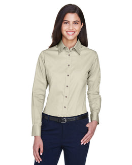 Harriton Ladies Long Sleeve Stain-Release Twill Shirt M500W | Creme - Front