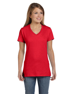 Hanes Ladies Perfect-T V-Neck T-Shirt S04V | Athletic Red - Front