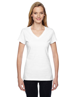 Fruit of the Loom Ladies 100% Sofspun V-Neck T-Shirt SFJVR | White - Front