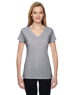 Fruit of the Loom Ladies 100% Sofspun V-Neck T-Shirt SFJVR | Athletic Heather - Front