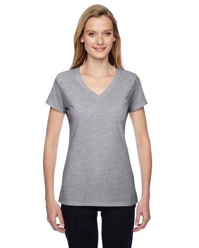 Fruit of the Loom Ladies 100% Sofspun V-Neck T-Shirt SFJVR | Athletic Heather - Front