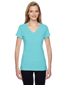 Fruit of the Loom Ladies 100% Sofspun V-Neck T-Shirt SFJVR | Scuba Blue - Front