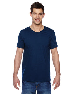 Fruit of the Loom 100% Sofspun Cotton V-Neck T-Shirt SFVR | J Navy - Front