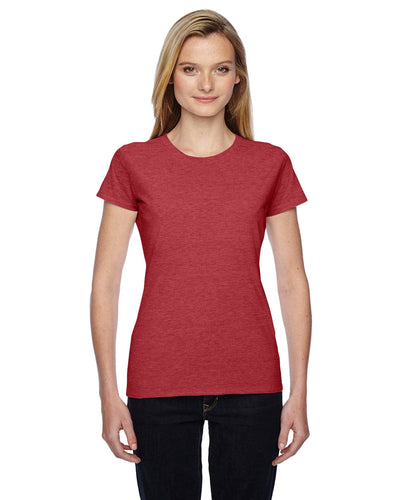 Fruit of the Loom Ladies 100% Sofspun Cotton Junior Crew T-Shirt SSFJR | Brick Heather - Front