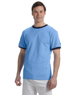 Champion Tagless Ringer Tee T1396 | Light Blue/ Navy - Front