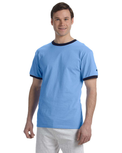 Champion Tagless Ringer Tee T1396 | Light Blue/ Navy - Front