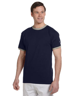 Champion Tagless Ringer Tee T1396 | Navy/ Oxford Gry - Front