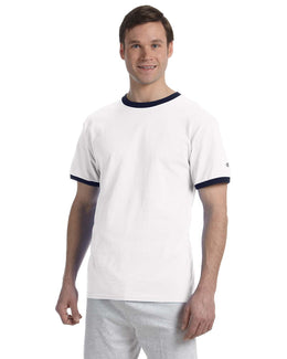 Champion Tagless Ringer Tee T1396 | White/ Navy - Front