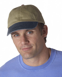 Adams Low-Profile Washed Pigment-Dyed Cap AD969 | Khaki/ Mdnt Blue - Front