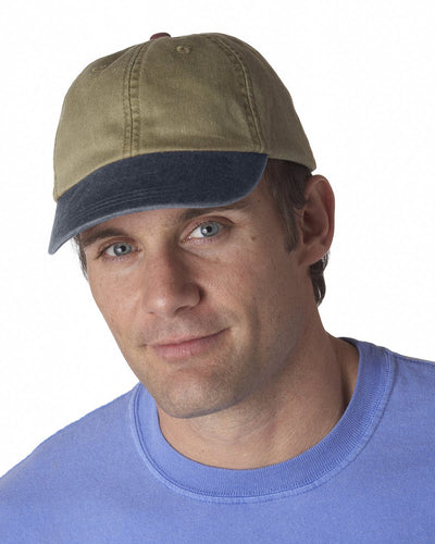 Adams Low-Profile Washed Pigment-Dyed Cap AD969 | Khaki/ Mdnt Blue - Front
