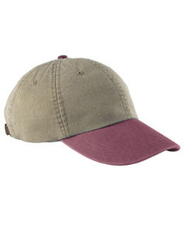 Adams Low-Profile Washed Pigment-Dyed Cap AD969 | Khaki/ Burgundy - Front