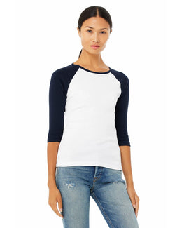 Bella+Canvas Ladies Baseball Tee B2000 | White/ Navy - Front