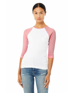 Bella+Canvas Ladies Baseball Tee B2000 | White/ Pink - Front