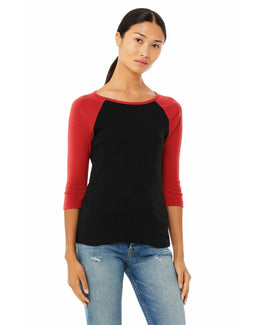 Bella+Canvas Ladies Baseball Tee B2000 | Black/ Red - Front
