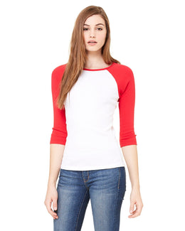 Bella+Canvas Ladies Baseball Tee B2000 | White/ Red - Front