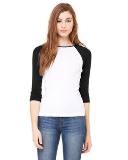 Bella+Canvas Ladies Baseball Tee B2000 | White/ Black - Front