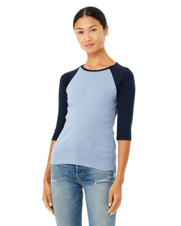 Bella+Canvas Ladies Baseball Tee B2000 | Baby Blue/ Navy - Front
