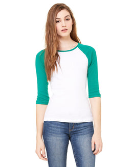 Bella+Canvas Ladies Baseball Tee B2000 | White/ Kelly - Front