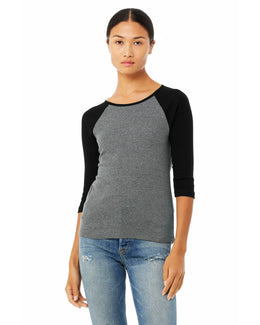 Bella+Canvas Ladies Baseball Tee B2000 | Dp Heather/ Blk - Front