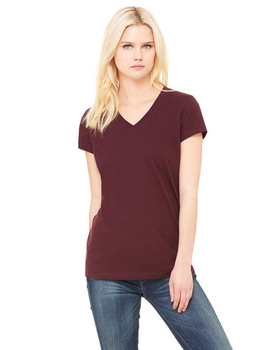 Bella+Canvas Ladies Short Sleeve V-Neck T-Shirt B6005 | Maroon - Front