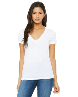 Bella+Canvas Ladies Deep V-Neck T-Shirt B6035 | White - Front