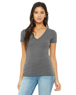 Bella+Canvas Ladies Deep V-Neck T-Shirt B6035 | Deep Heather - Front