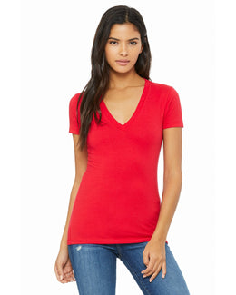 Bella+Canvas Ladies Deep V-Neck T-Shirt B6035 | Red - Front