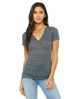 Bella+Canvas Ladies Deep V-Neck T-Shirt B6035 | Charcoal Marble - Front