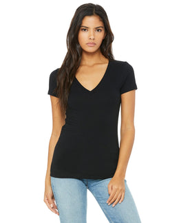 Bella+Canvas Ladies Deep V-Neck T-Shirt B6035 | Black - Front