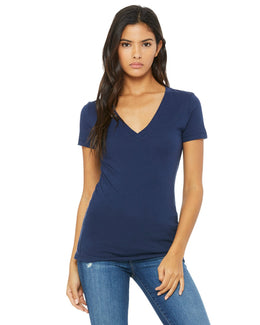 Bella+Canvas Ladies Deep V-Neck T-Shirt B6035 | Navy - Front