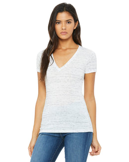 Bella+Canvas Ladies Deep V-Neck T-Shirt B6035 | White Marble - Front