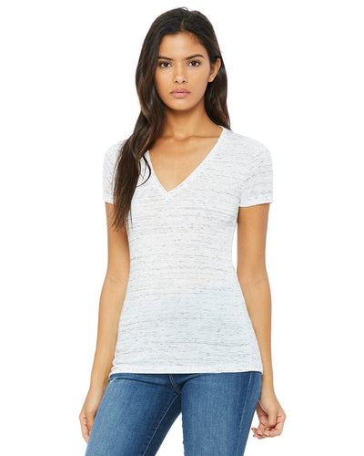 Bella+Canvas Ladies Deep V-Neck T-Shirt B6035 | White Marble - Front