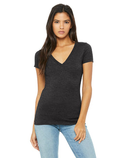 Bella+Canvas Ladies Deep V-Neck T-Shirt B6035 | Dark Gry Heather - Front
