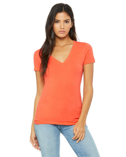 Bella+Canvas Ladies Deep V-Neck T-Shirt B6035 | Coral - Front