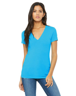 Bella+Canvas Ladies Deep V-Neck T-Shirt B6035 | Neon Blue - Front