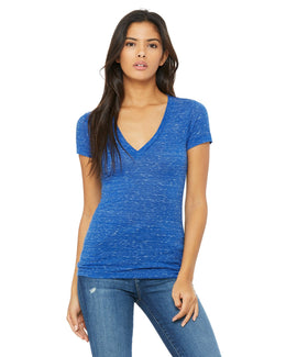 Bella+Canvas Ladies Deep V-Neck T-Shirt B6035 | True Royal Mrble - Front