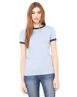 Bella+Canvas Ladies Heather Ringer Tee B6050 | Hthr Blue/ Navy - Front