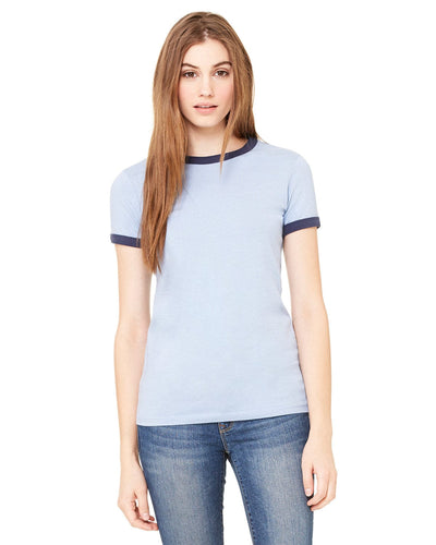 Bella+Canvas Ladies Heather Ringer Tee B6050 | Hthr Blue/ Navy - Front