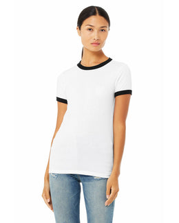 Bella+Canvas Ladies Heather Ringer Tee B6050 | White/ Black - Front