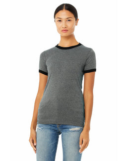 Bella+Canvas Ladies Heather Ringer Tee B6050 | Deep Hthr/ Black - Front