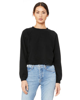 Bella+Canvas Ladie's Raglan Pullover Fleece Crewneck Sweatshirt B7505 | Black - Front