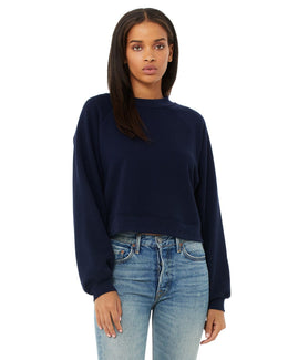 Bella+Canvas Ladie's Raglan Pullover Fleece Crewneck Sweatshirt B7505 | Navy - Front
