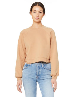 Bella+Canvas Ladie's Raglan Pullover Fleece Crewneck Sweatshirt B7505 | Hthr Sand Dune - Front