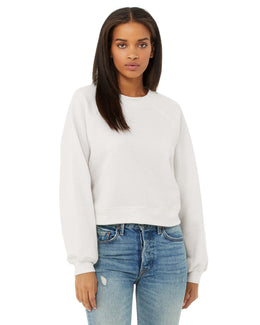 Bella+Canvas Ladie's Raglan Pullover Fleece Crewneck Sweatshirt B7505 | Vintage White - Front