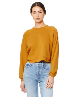 Bella+Canvas Ladie's Raglan Pullover Fleece Crewneck Sweatshirt B7505 | Heather Mustard - Front