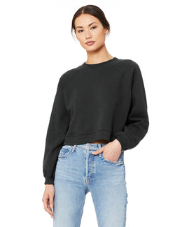 Bella+Canvas Ladie's Raglan Pullover Fleece Crewneck Sweatshirt B7505 | Dark Grey - Front