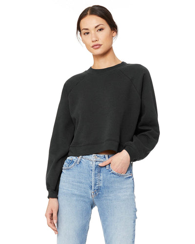 Bella+Canvas Ladie's Raglan Pullover Fleece Crewneck Sweatshirt B7505 | Dark Grey - Front